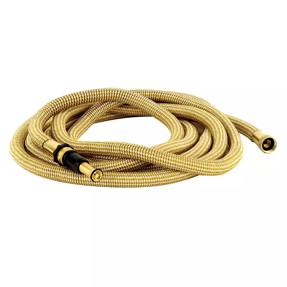HoseCoil HEP75K 75′ Expandable PRO w/Brass Twist Nozzle & Nylon Mesh Bag – Gold/White