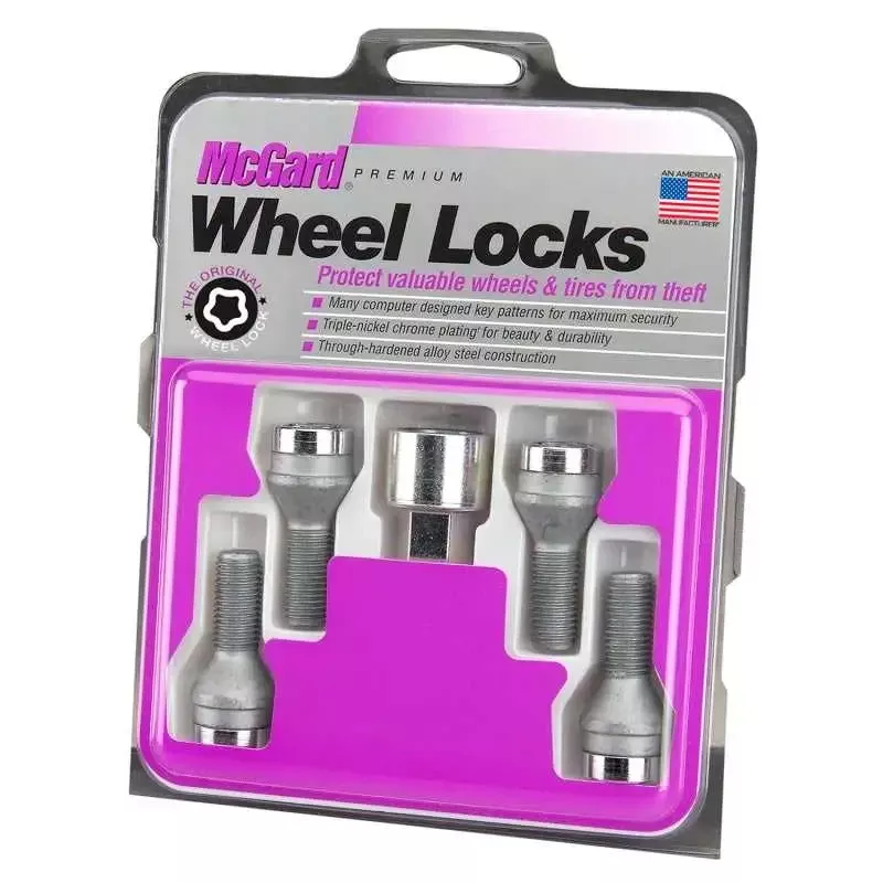McGard Wheel Lock Bolt Set – 4pk. (Cone Seat) M12X1.5 / 17mm Hex / 25.5mm Shank Length – Chrome – 27179