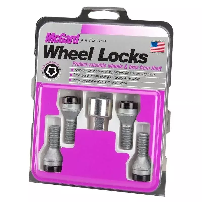McGard Wheel Lock Bolt Set – 4pk. (Cone Seat) M14X1.5 / 17mm Hex / 31.0mm Shank Length – Black